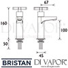 Bristan Design Utility X Head High Neck Pillar Taps Dimensions
